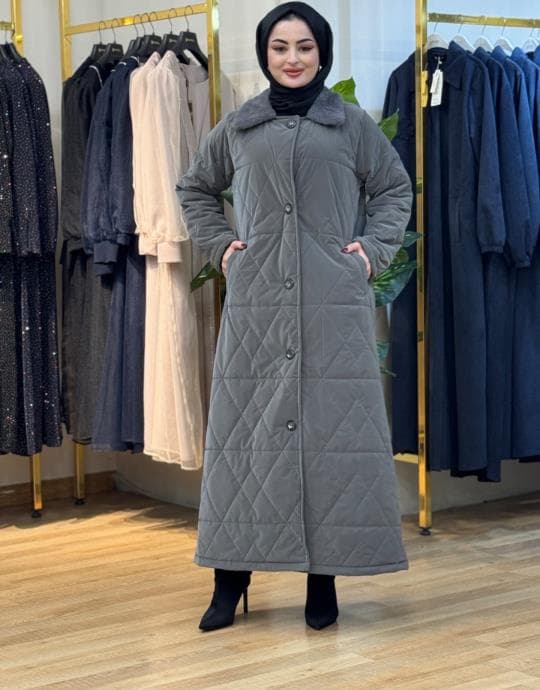 Bayan Gri Lake Kürklü Kapitone Mont 4015