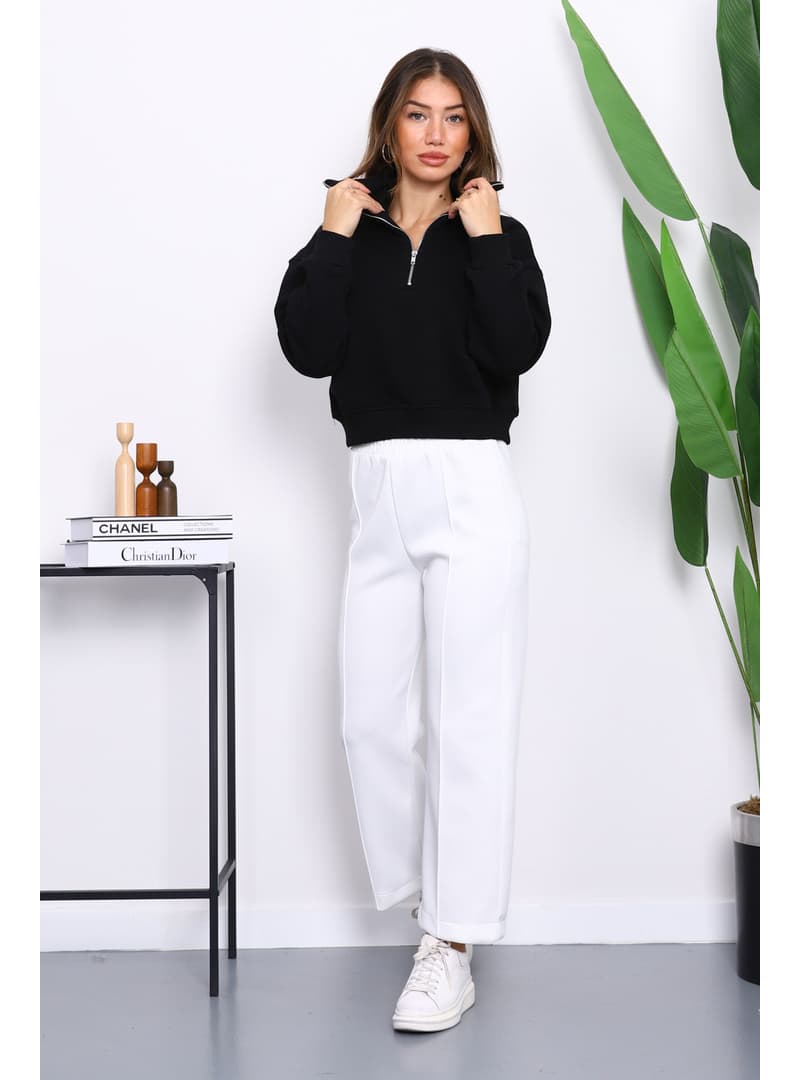 Siyah Fermuarlı Crop Sweat
