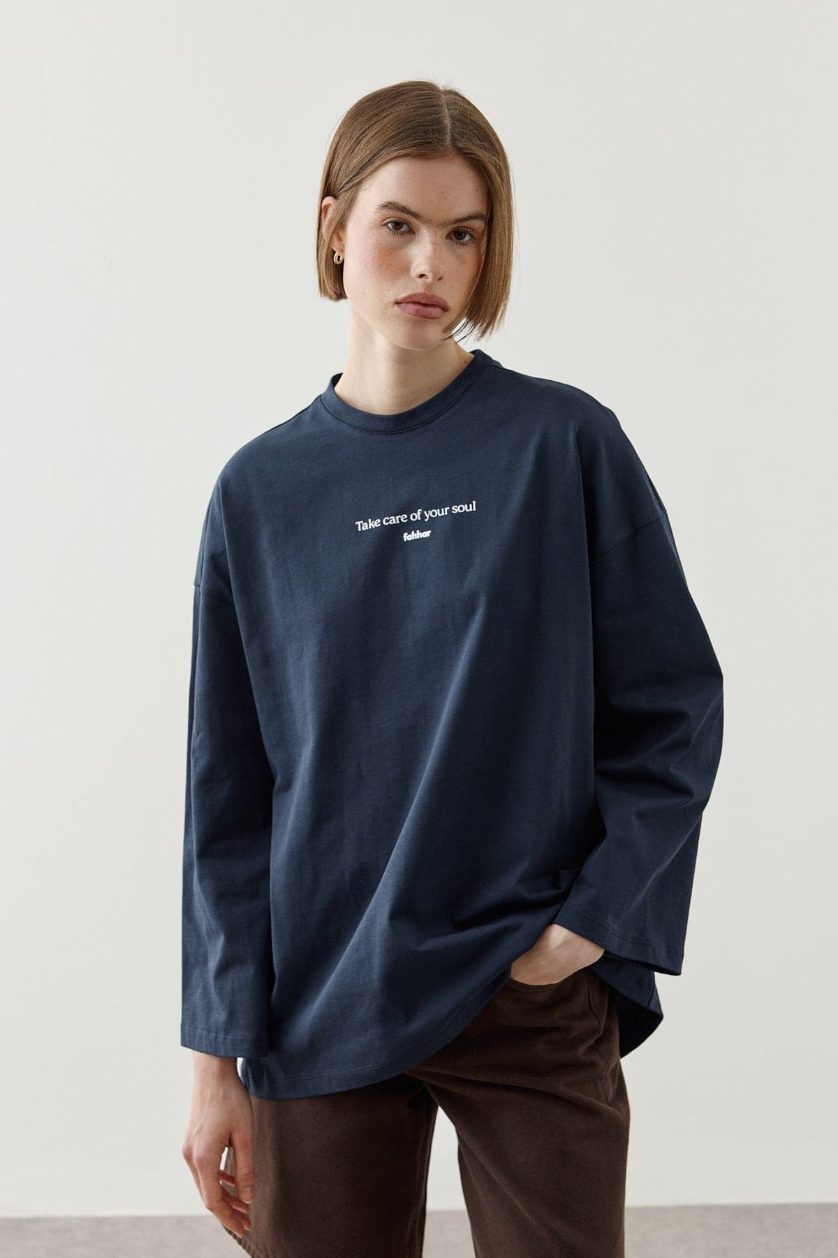 Yazılı Uzun Kollu T-Shirt Lacivert