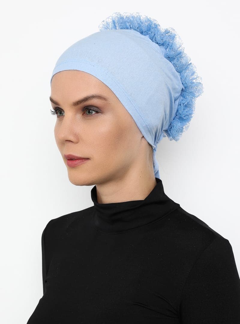 Fırfırlı Bağlı Bone Bebe Mavisi