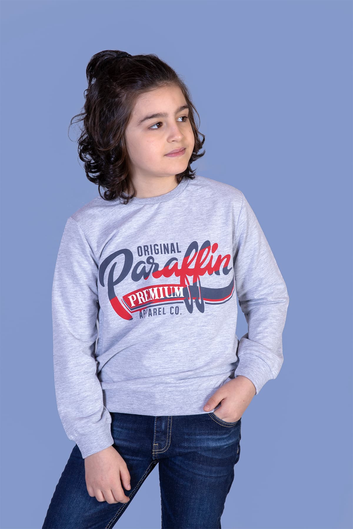 Baskılı Çocuk Sweatshirt Gri