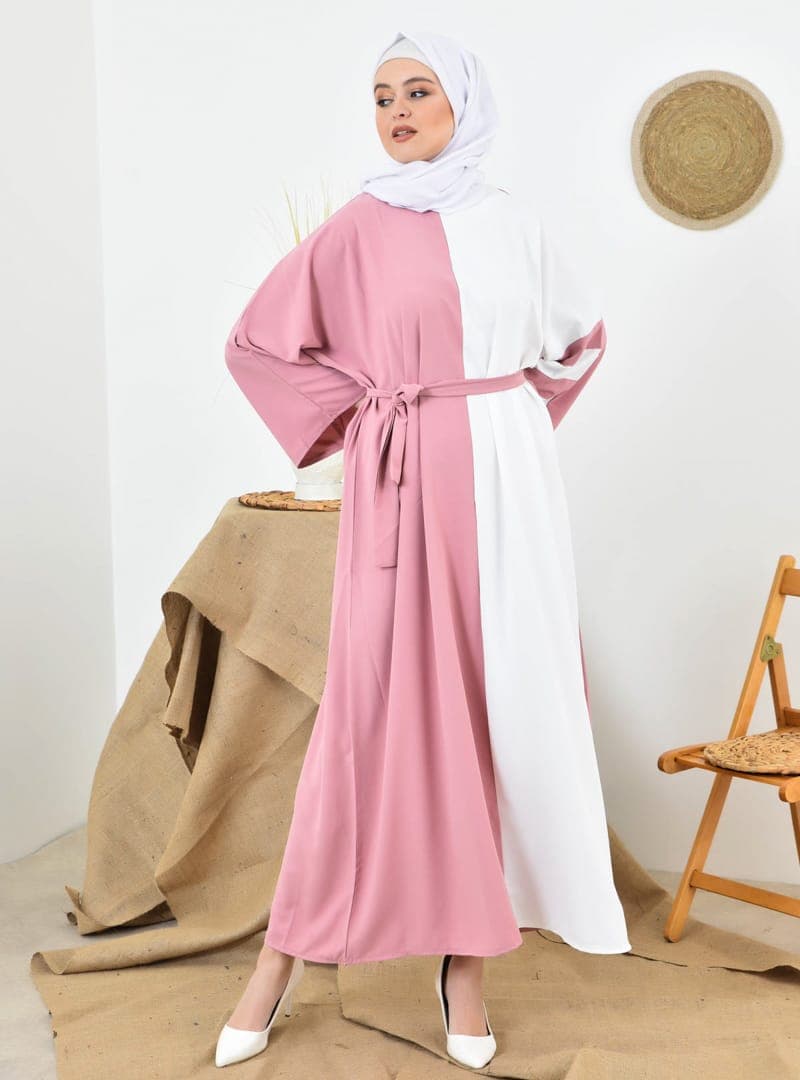 Kuşaklı Salaş Abaya Gül Kurusu