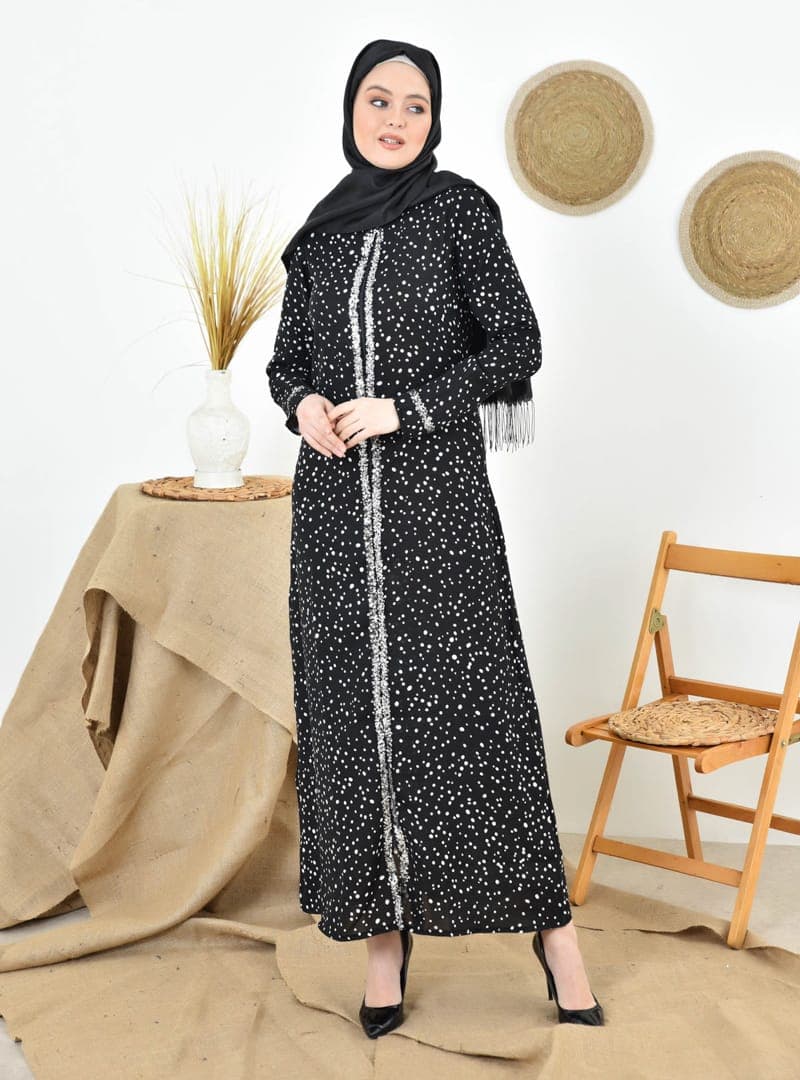 Payet Detaylı Abaya Siyah