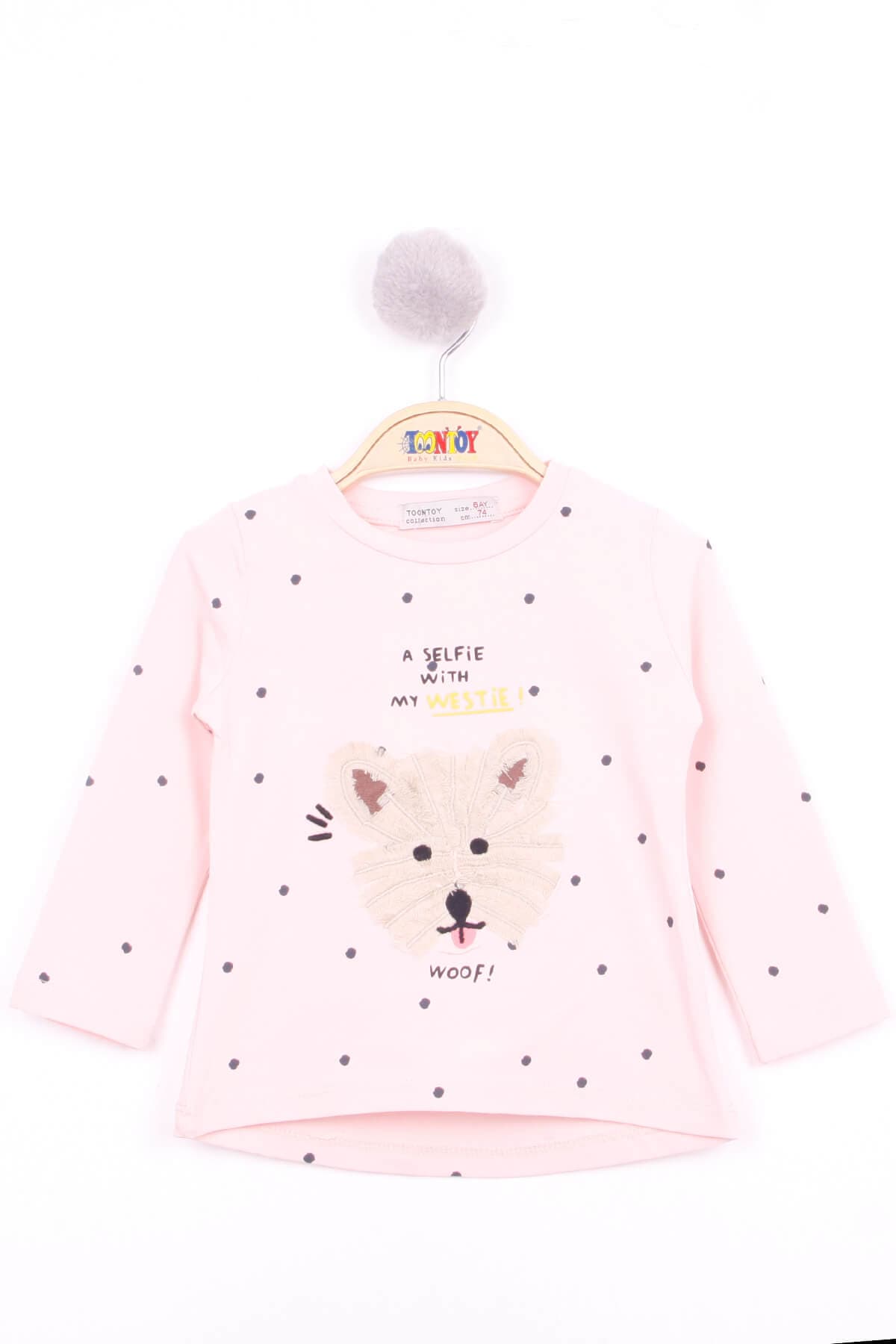 Bebek Köpek Nakışlı T-Shirt Pudra