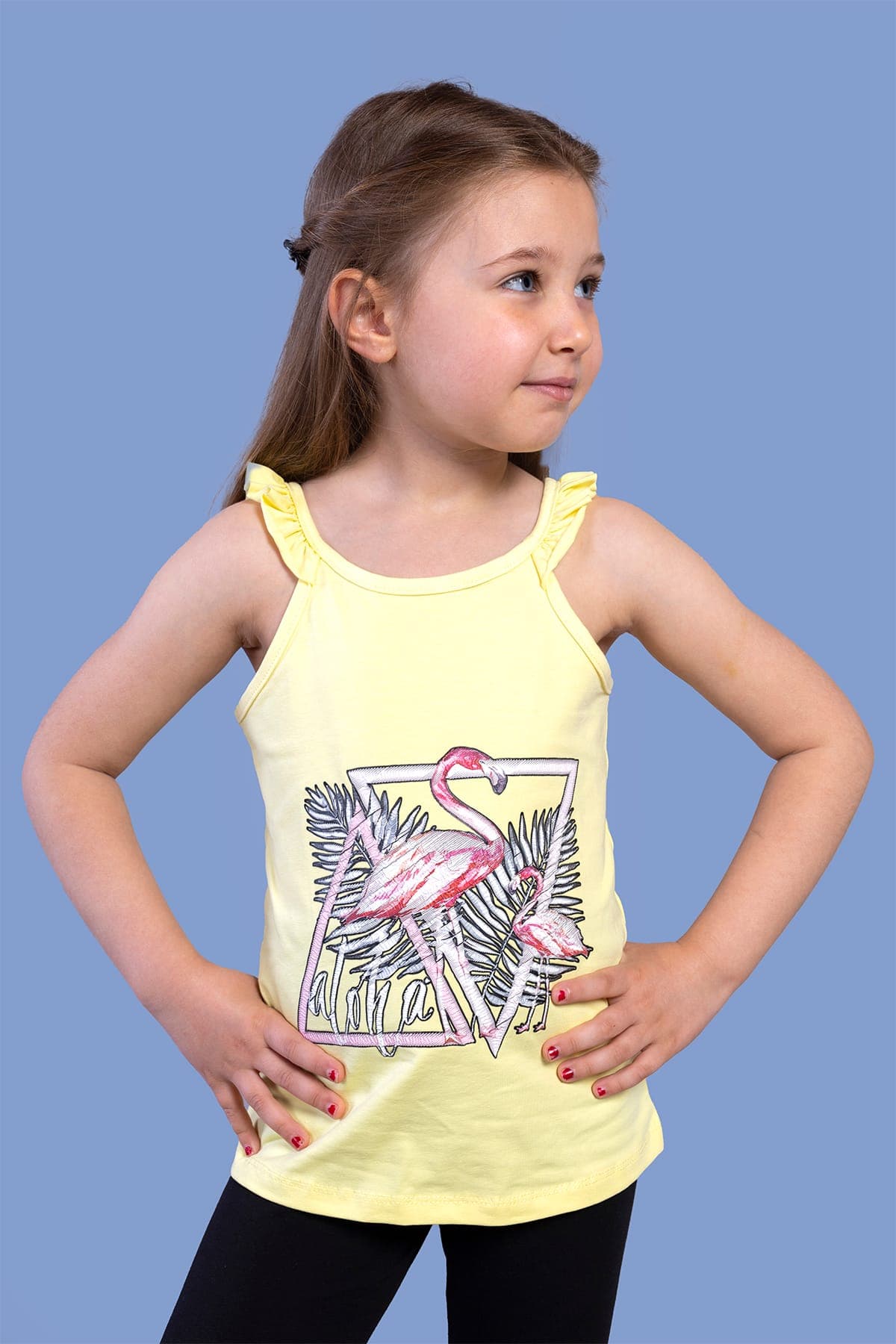Kız Çocuk Flamingo Baskılı Atlet Sarı