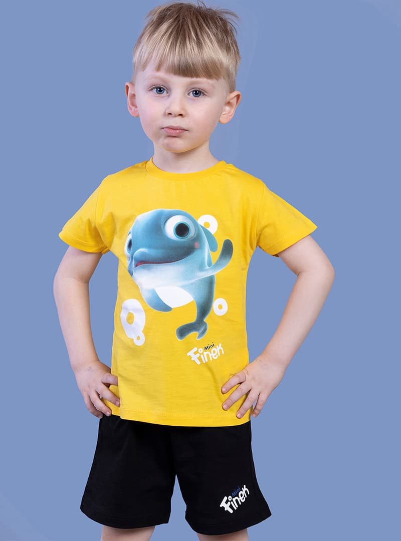 Erkek Çocuk Balık Baskılı Şortlu Takım - Sarı