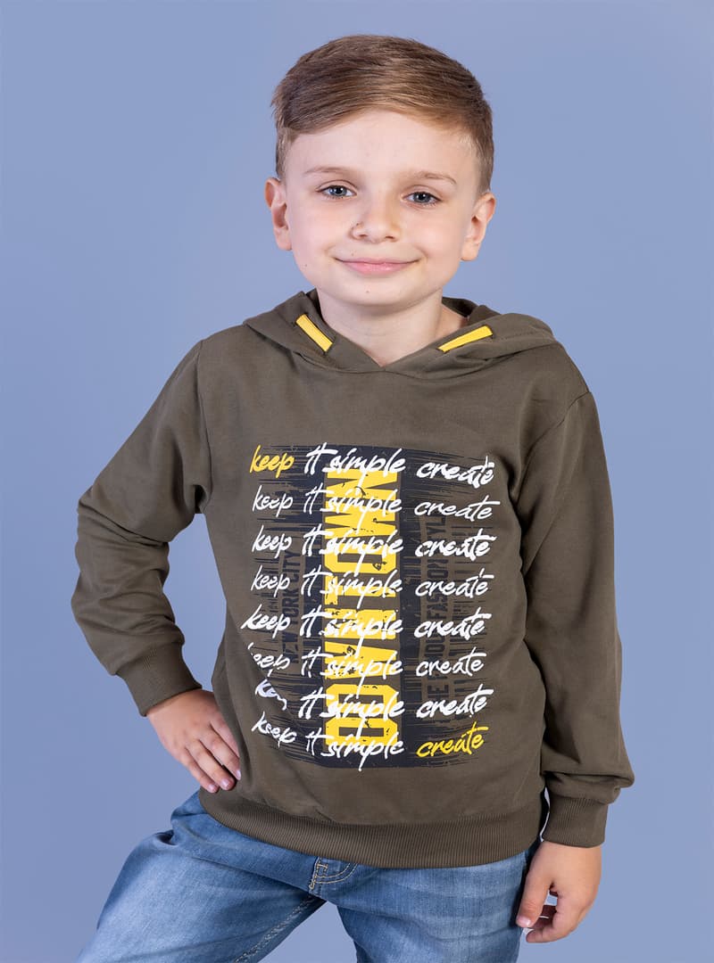 Erkek Çocuk Kapüşonlu Baskılı Sweatshirt - Haki