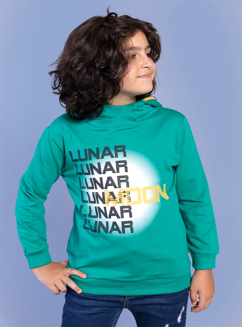 Kapüşonlu Baskılı Pamuklu Sweatshirt - Yeşil