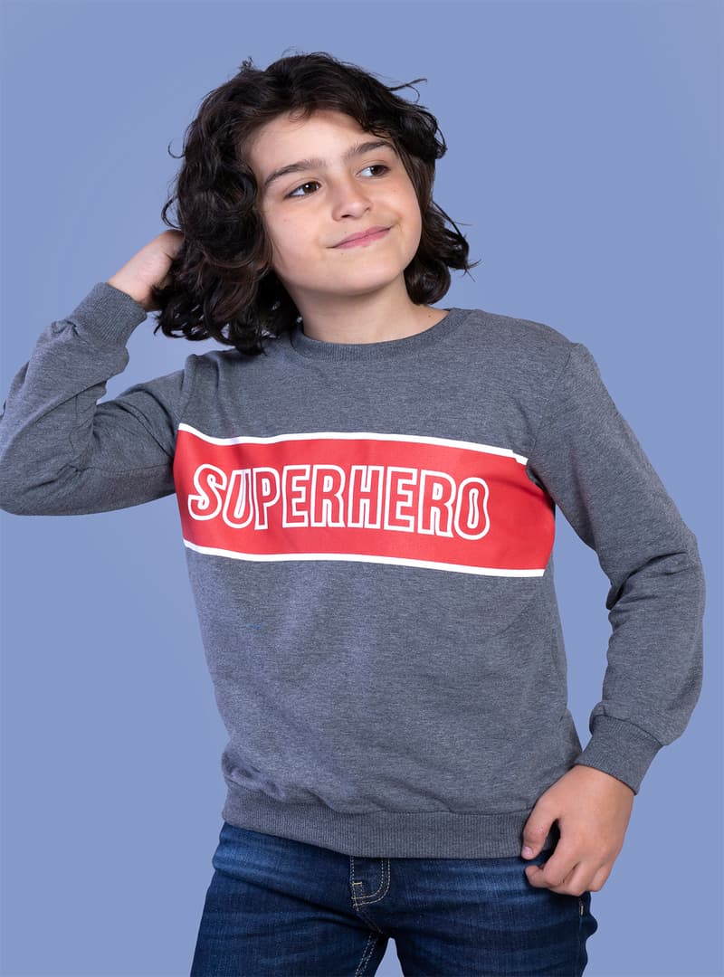 Erkek Çocuk Superhero Baskılı Sweatshirt