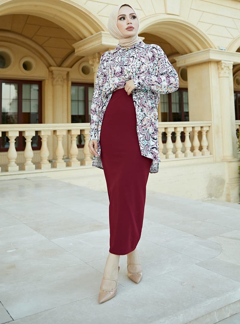 Lastikli Kalem Etek - Bordo