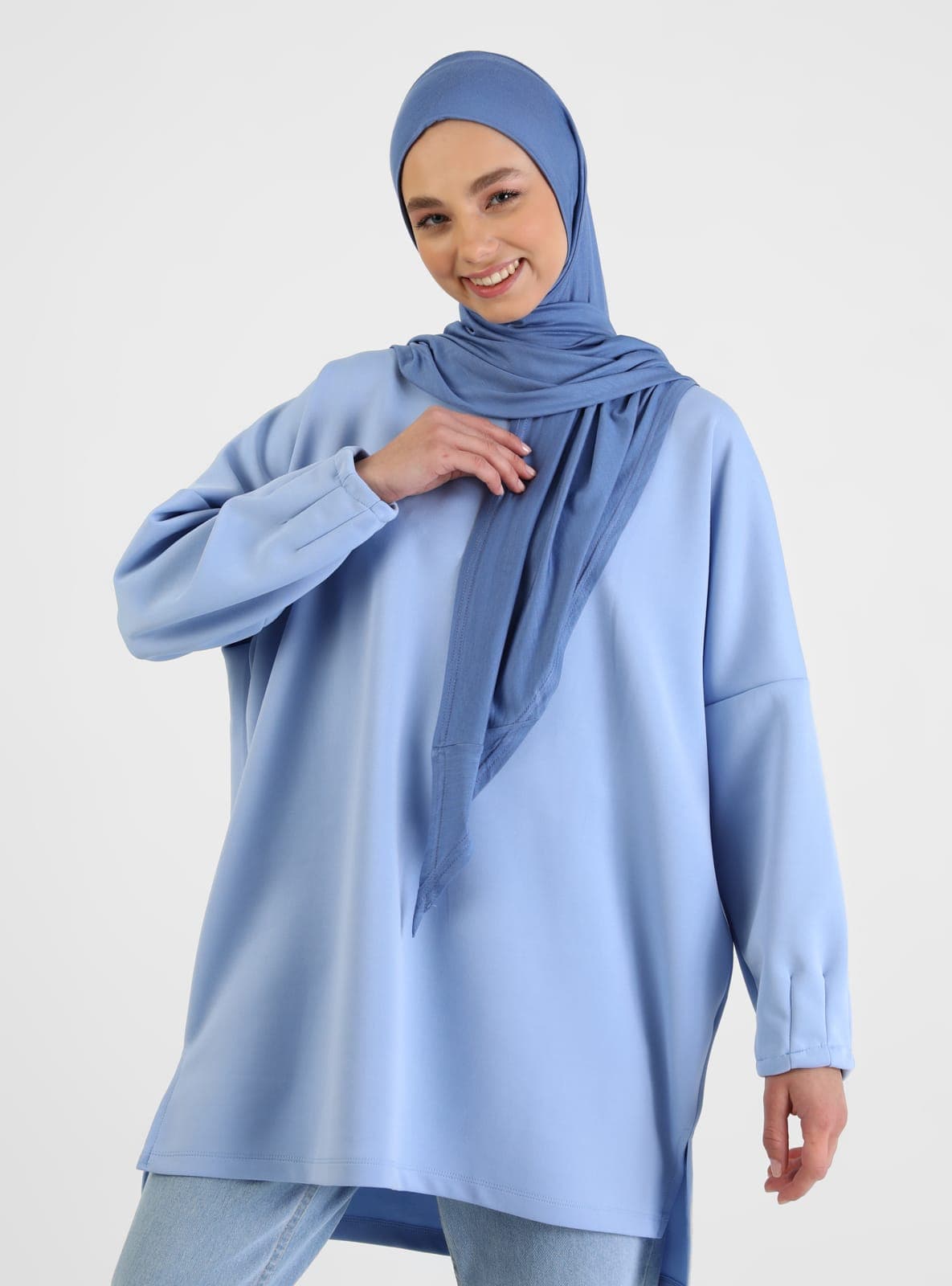 Viskon Jersey Hazır Türban Kot Mavi