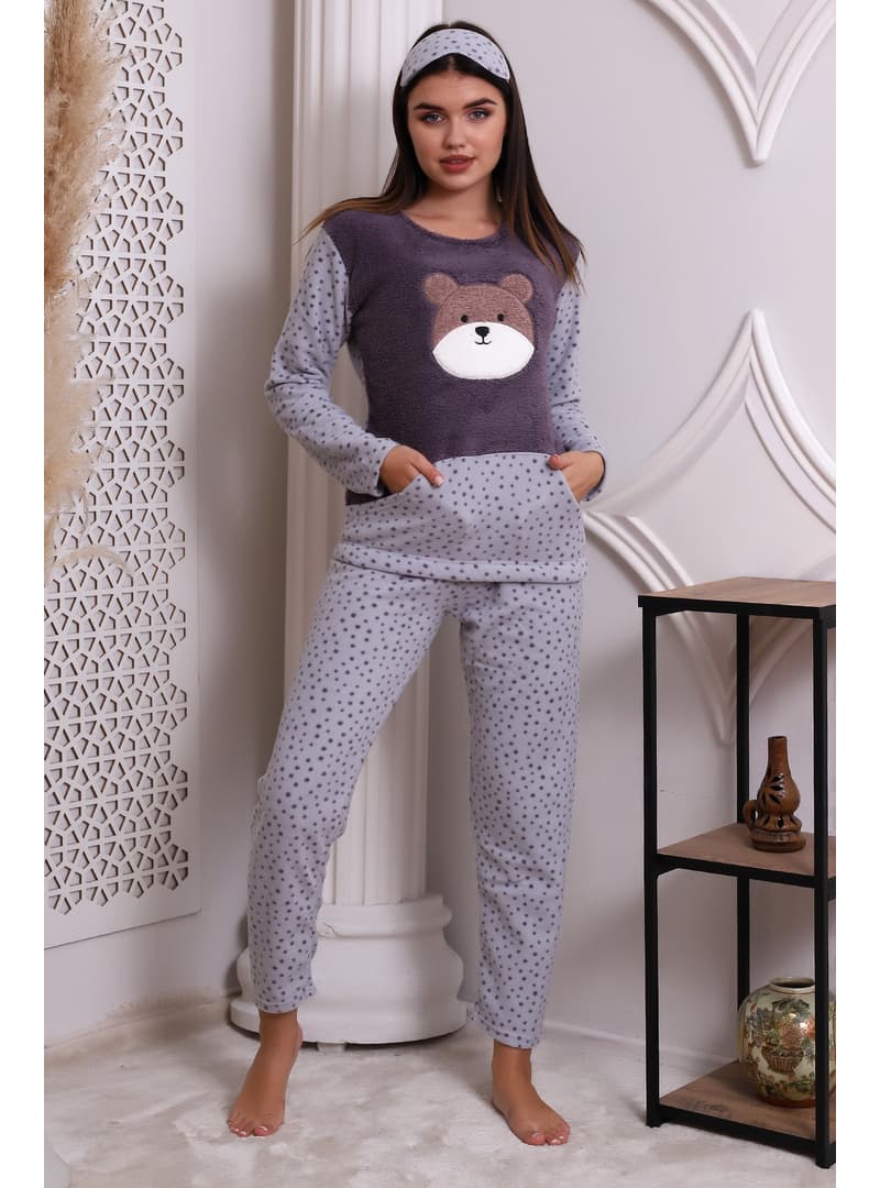 Pandalı Kışlık Welsoft Pijama Takımı Gri