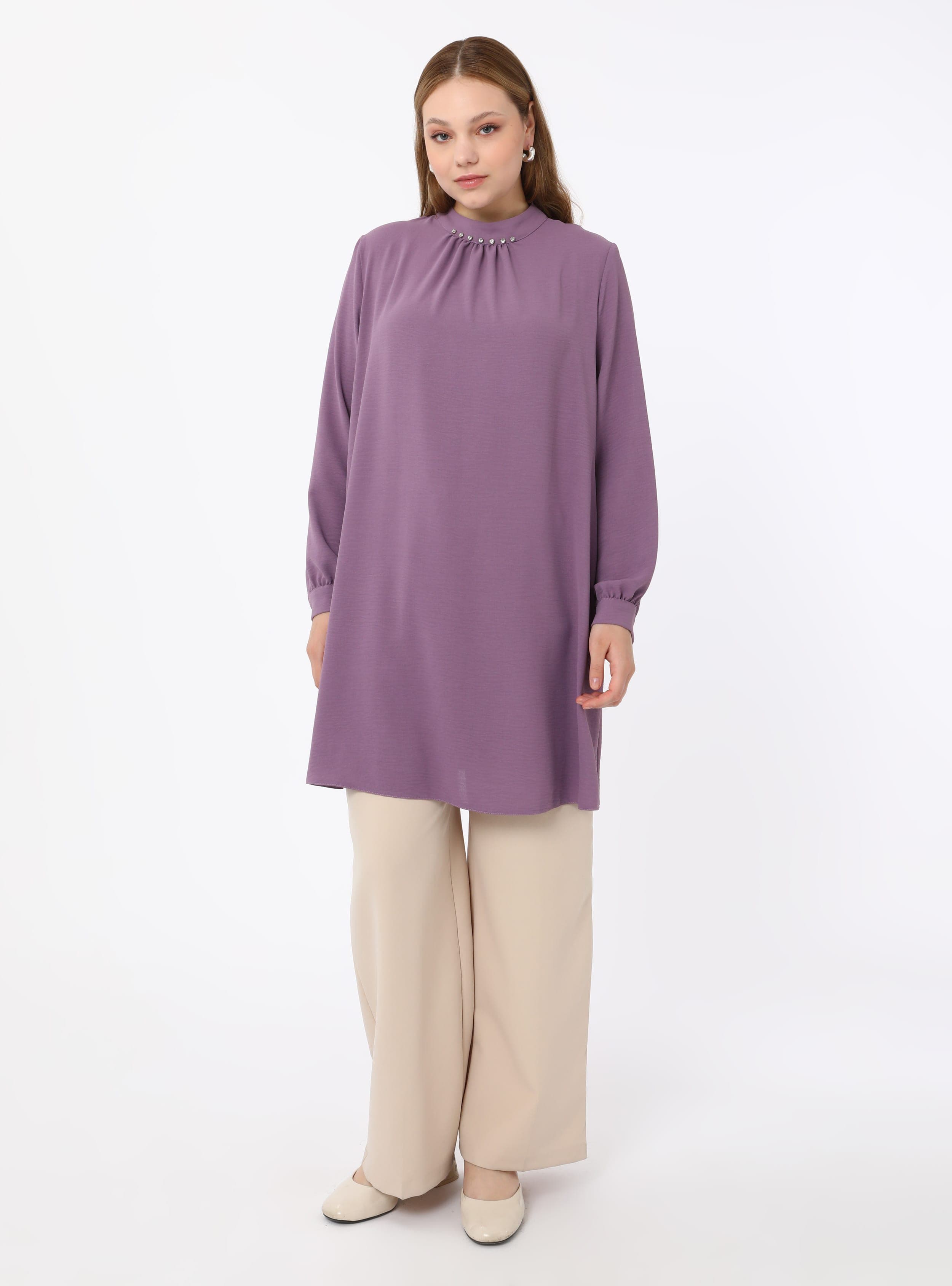 Yakası Taş Detaylı Tunik Lila