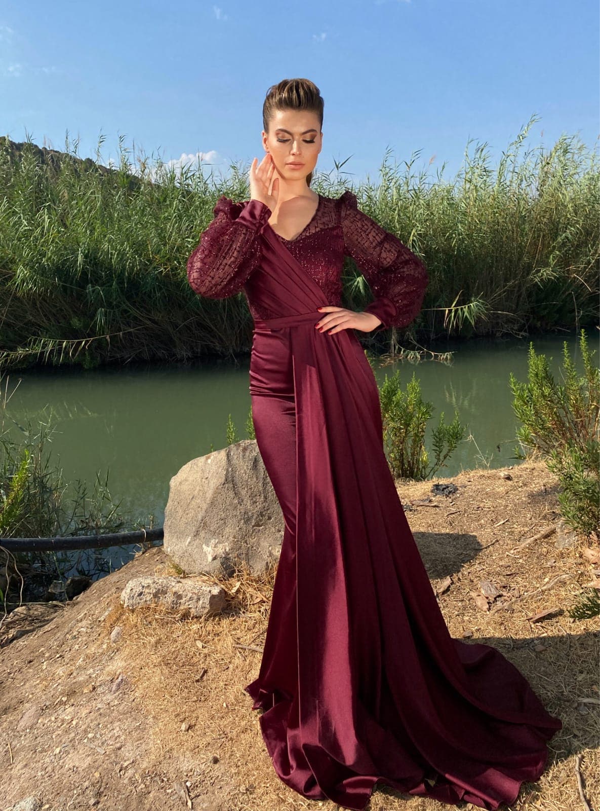Bordo Abiye Elbise