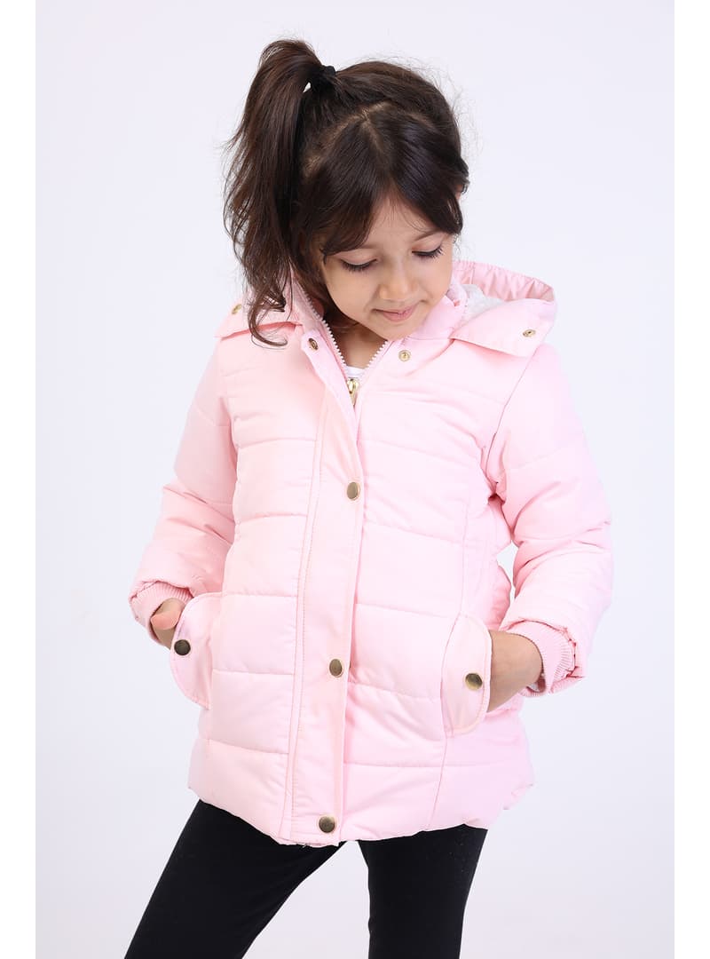 Kız Çocuk Kapüşonlu Mont Açık Pembe