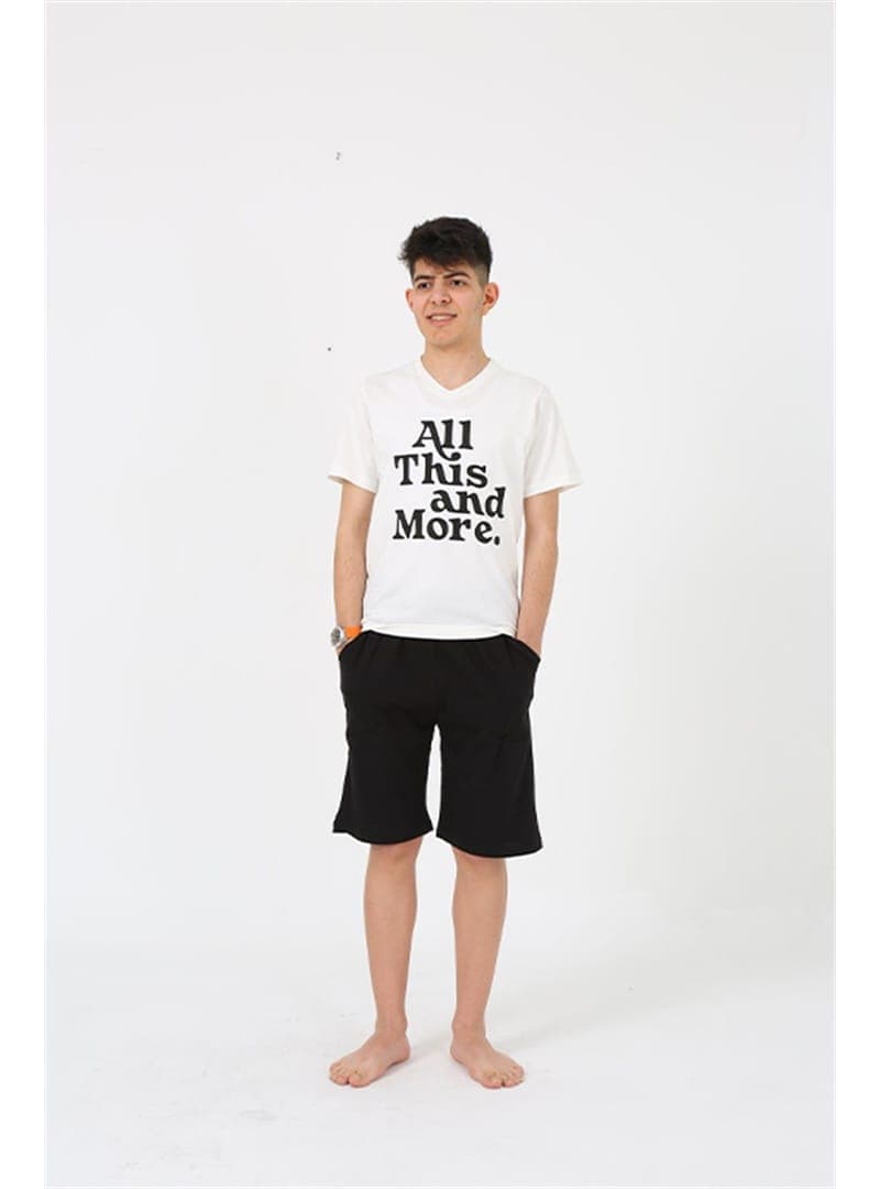 Genç Erkek Şortlu Pijama Takımı Ekru