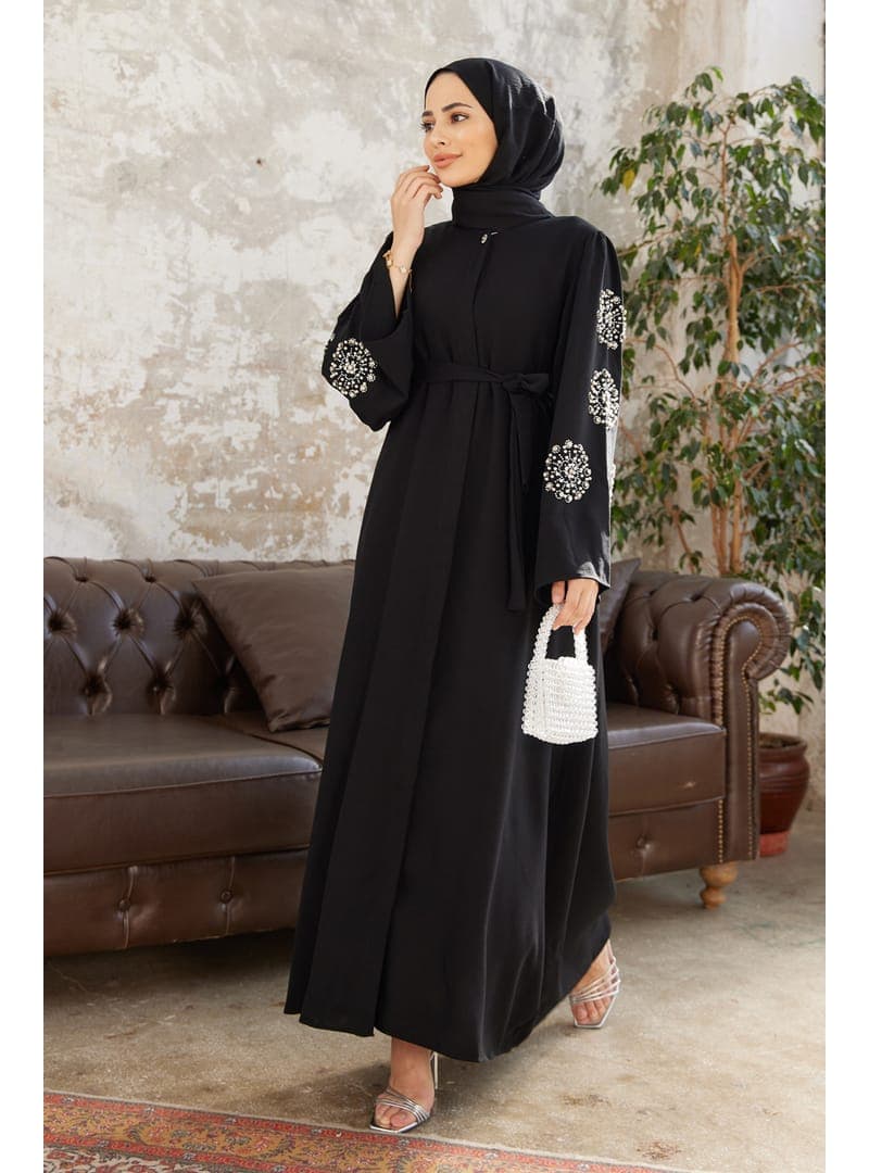 Taş İşlemeli Abaya Siyah