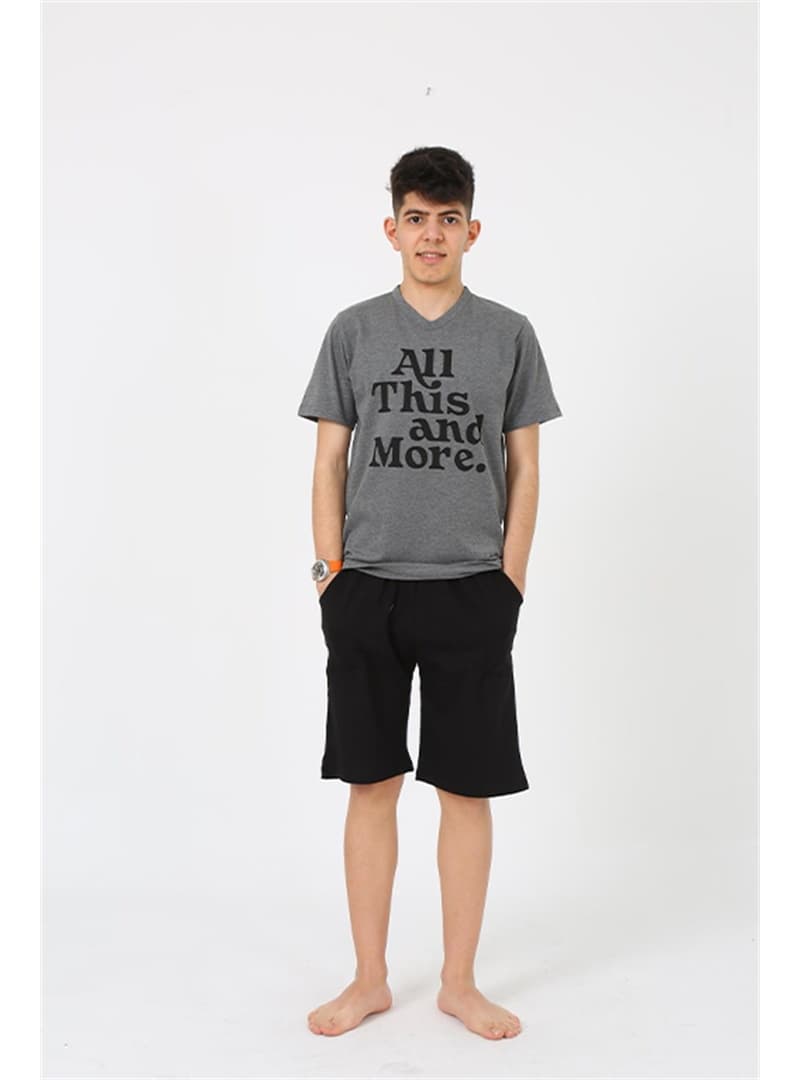 Genç Erkek Şortlu Pijama Takımı Antrasit