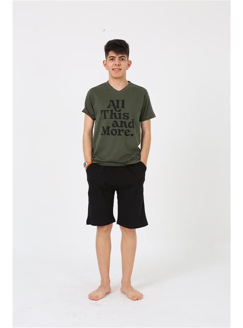 Erkek Genç Şortlu Pijama Takımı Haki