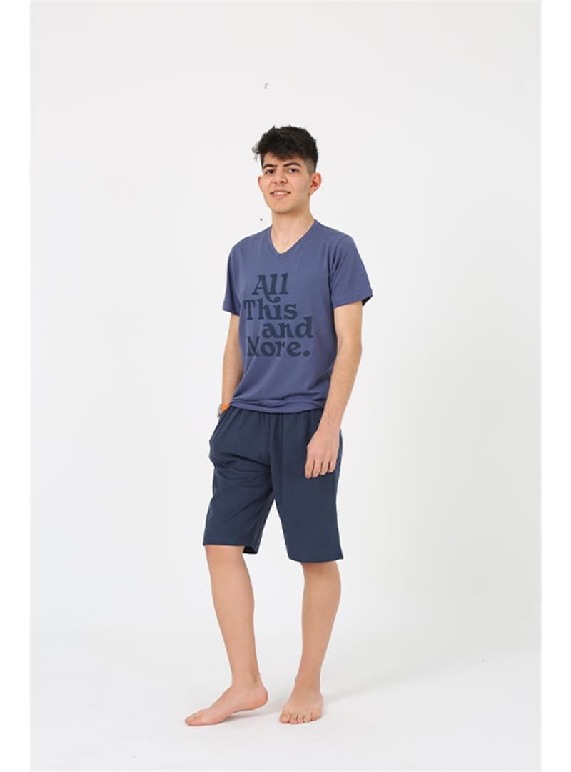 Akbeniz Erkek Genç Garson Boy Kısa Kol Lacivert Penye Şortlu Pijama Takımı