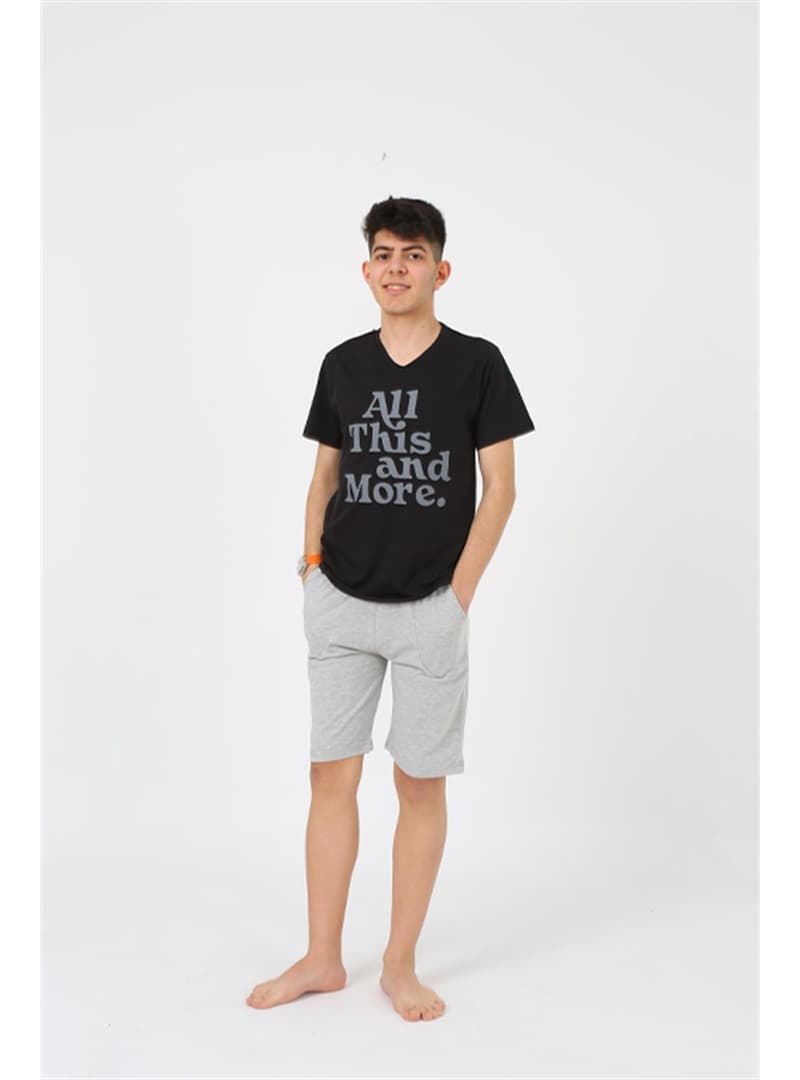 Akbeniz Erkek Genç Siyah Penye Kısa Kol Şortlu Pijama Takımı
