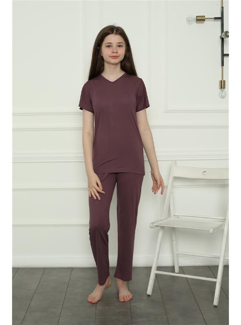 Kız Çocuk Pamuk Pijama Takımı Mürdüm