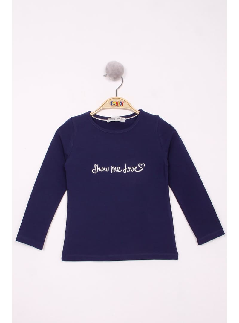 Kız Çocuk Nakışlı T-Shirt Lacivert
