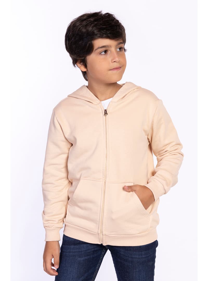 Erkek Çocuk Kanguru Cepli Hırka Bej