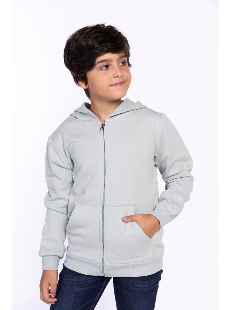 Çocuk Kanguru Cepli Hırka Bej Yeşil