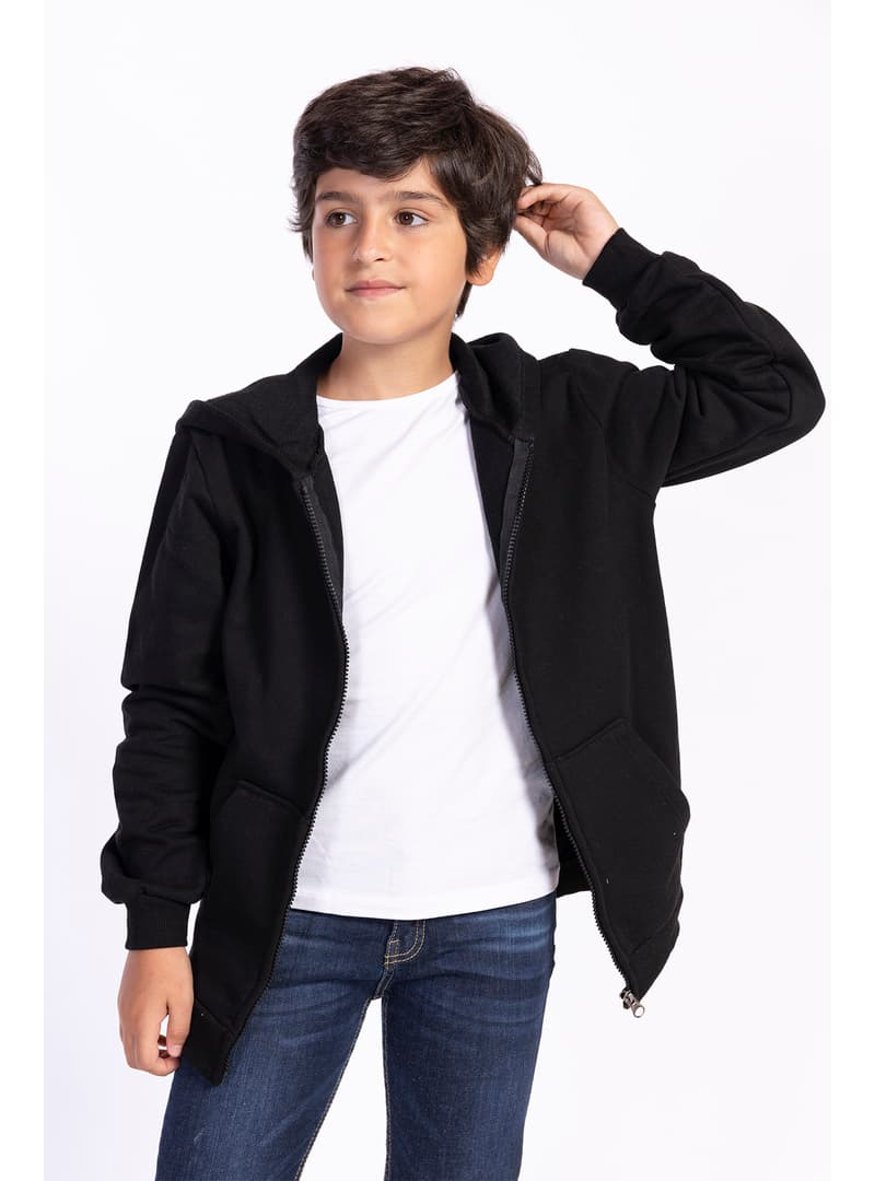 Çocuk Kanguru Cepli Hırka Siyah