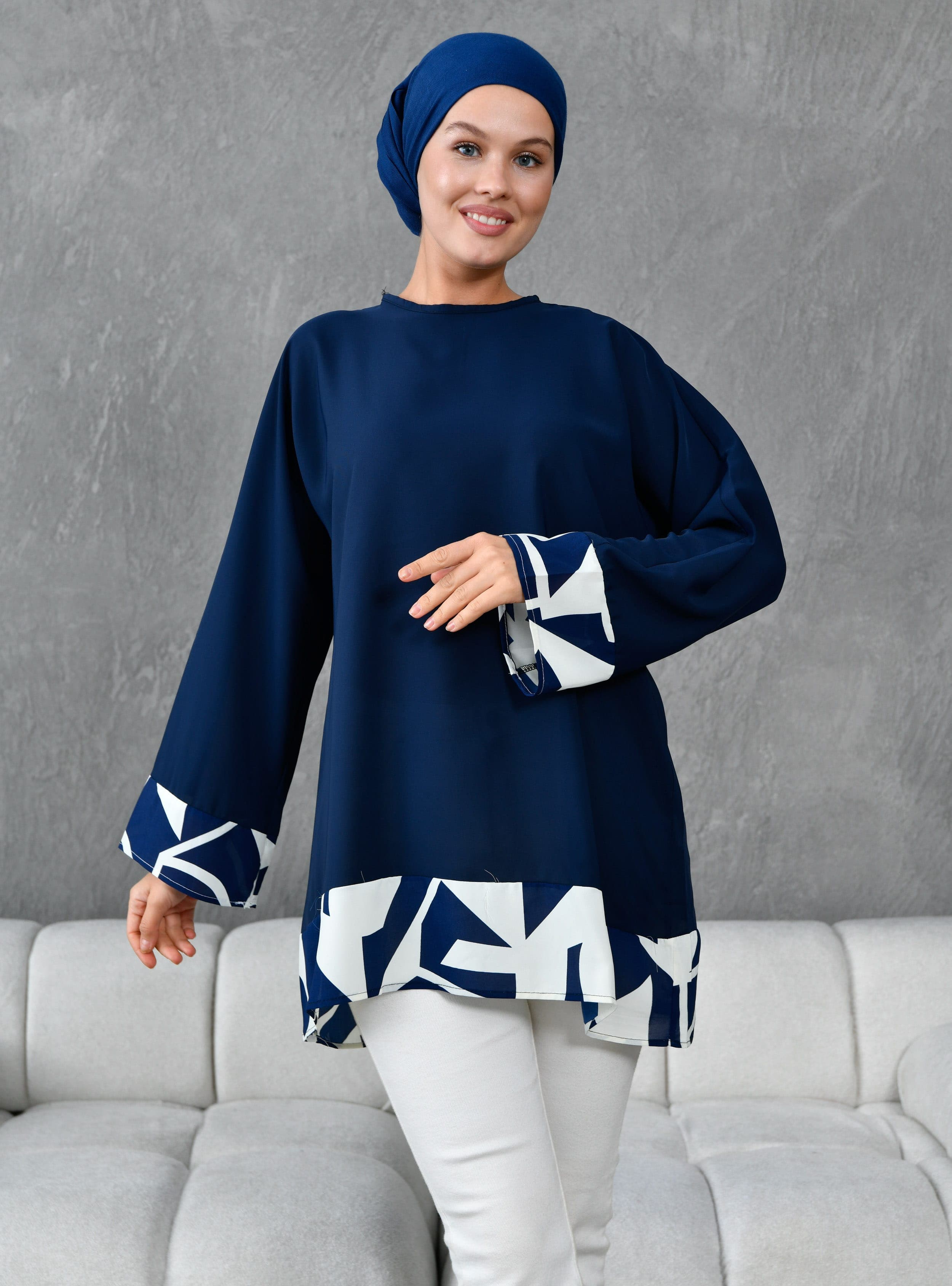 Tunik Geometrik Desen Lacivert