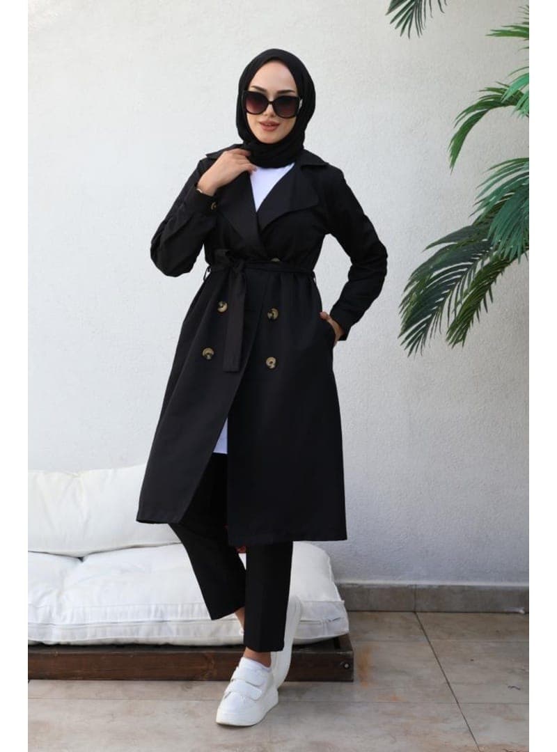 Boyfriend Tesettür Trençkot Siyah