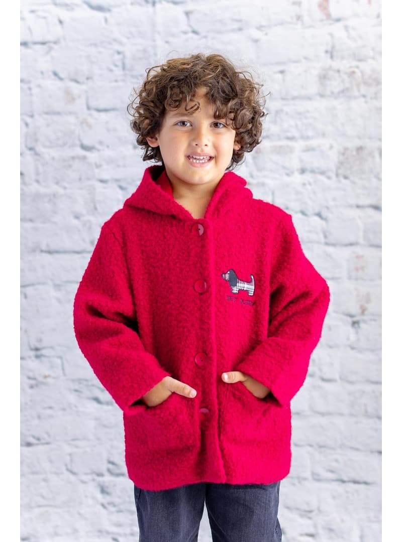 Çocuk Köpek Nakışlı Peluş Kaban - Bordo