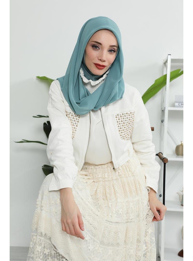 Penye İç Boneli Şifon Eşarp Çağla Yeşili