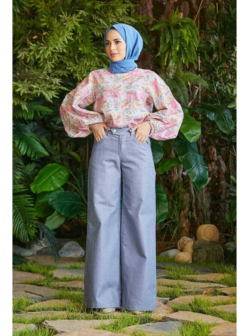 Bol Paça Denim Pantolon Mavi