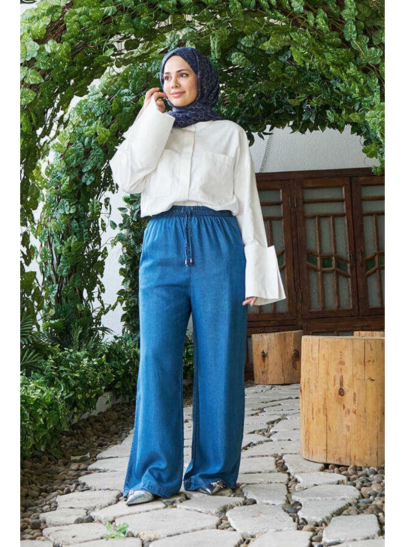 Denim Lastikli Pantolon Açık Mavi