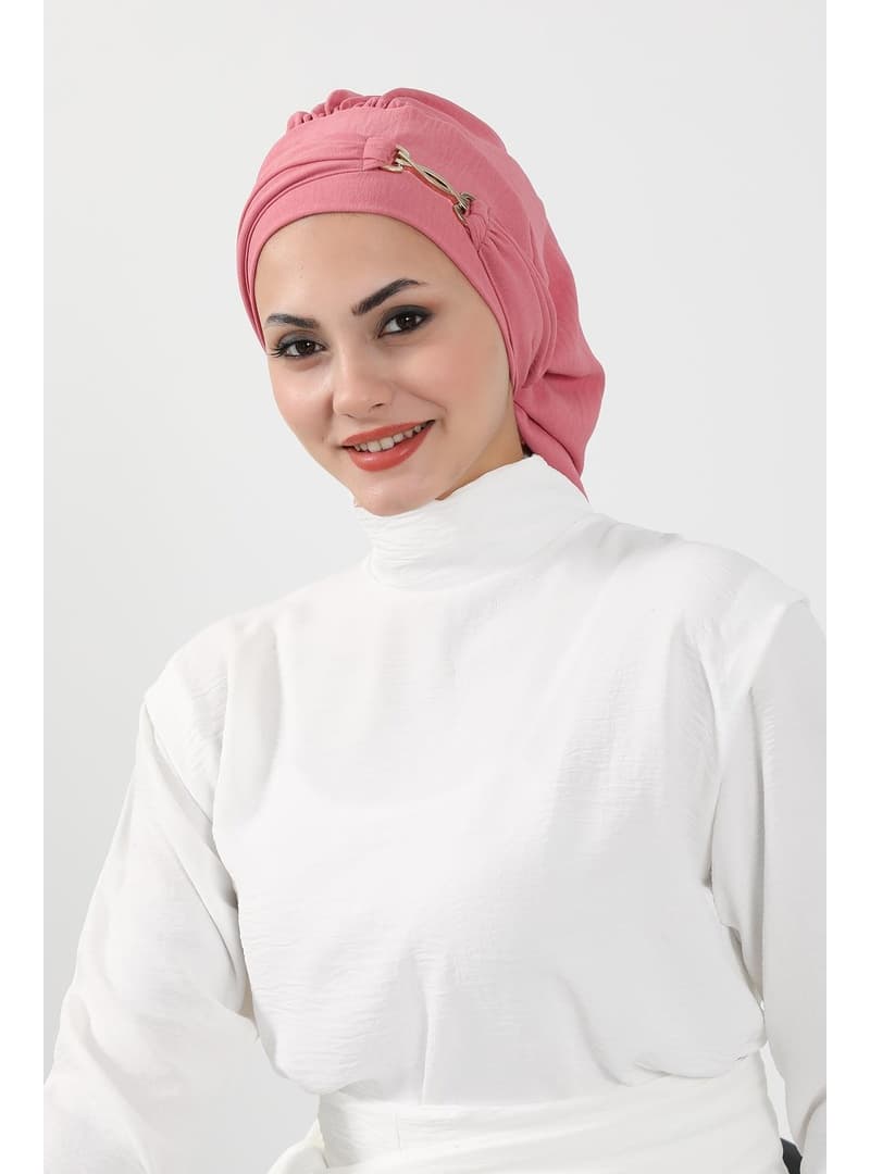 Aksesuarlı Hazır Türban Koyu Pembe