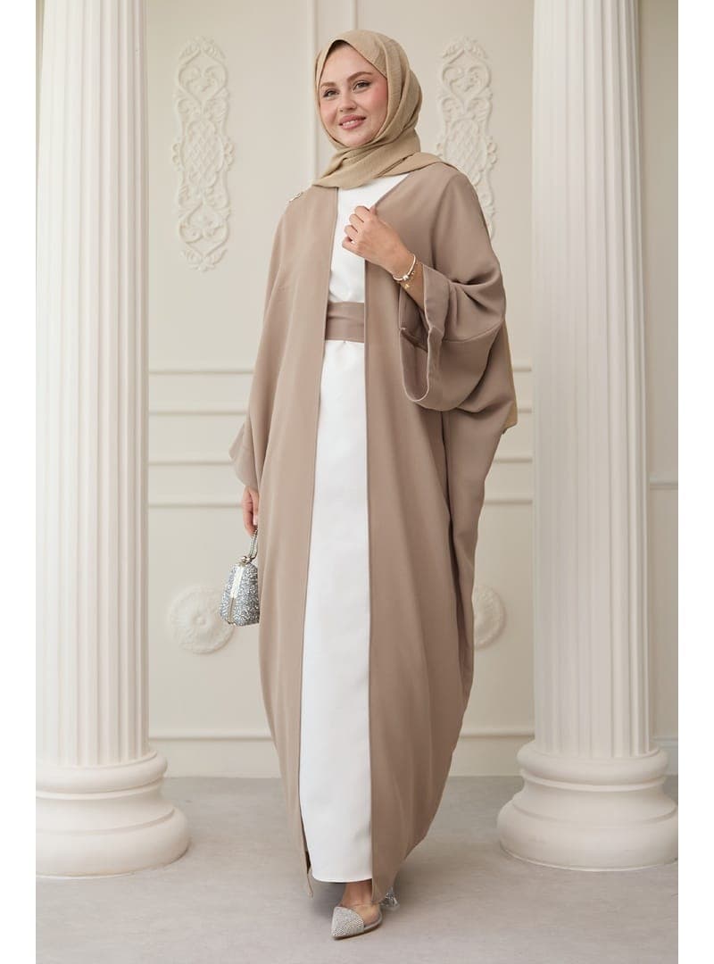 Bej Taş İşlemeli Abaya