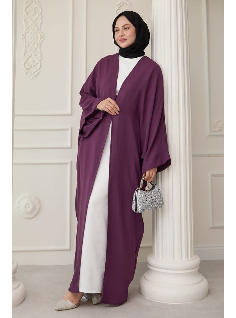 Taş Detaylı Dökümlü Abaya Mor
