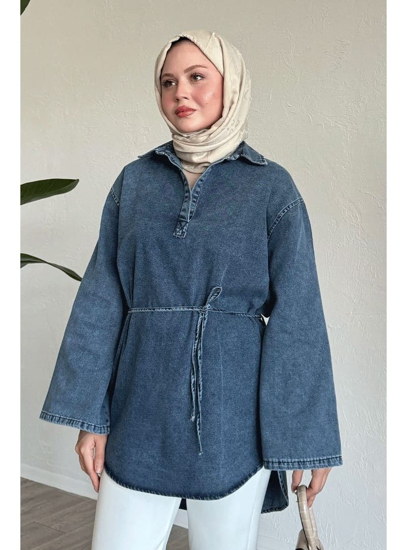 Kot Tunik İpli Detaylı Açık Mavi