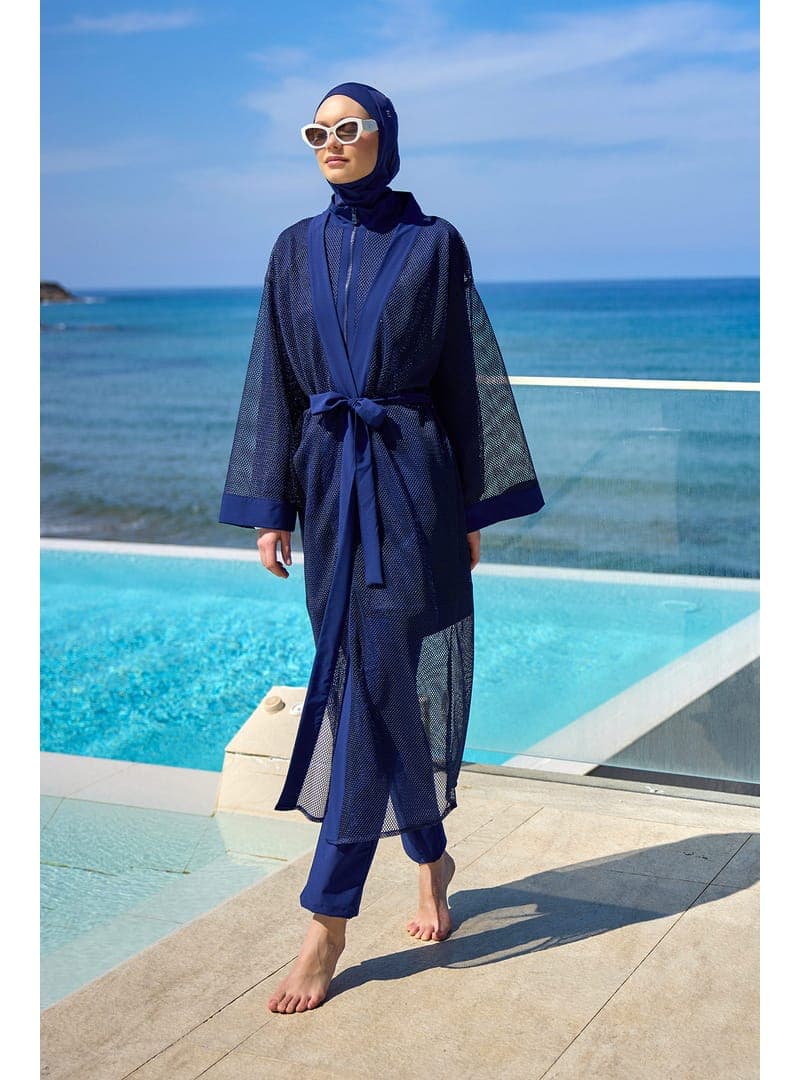 Lacivert Tül Kimono - Plaj