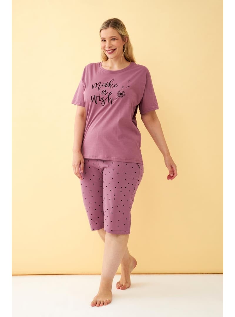 Büyük Beden Kapri Pijama Takımı Mürdüm