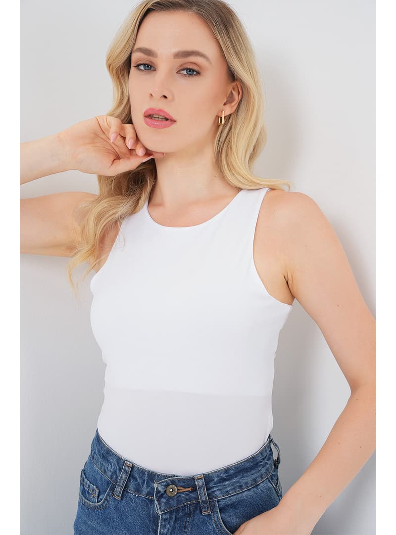 Halter Yaka Çıtçıtlı Body - Beyaz