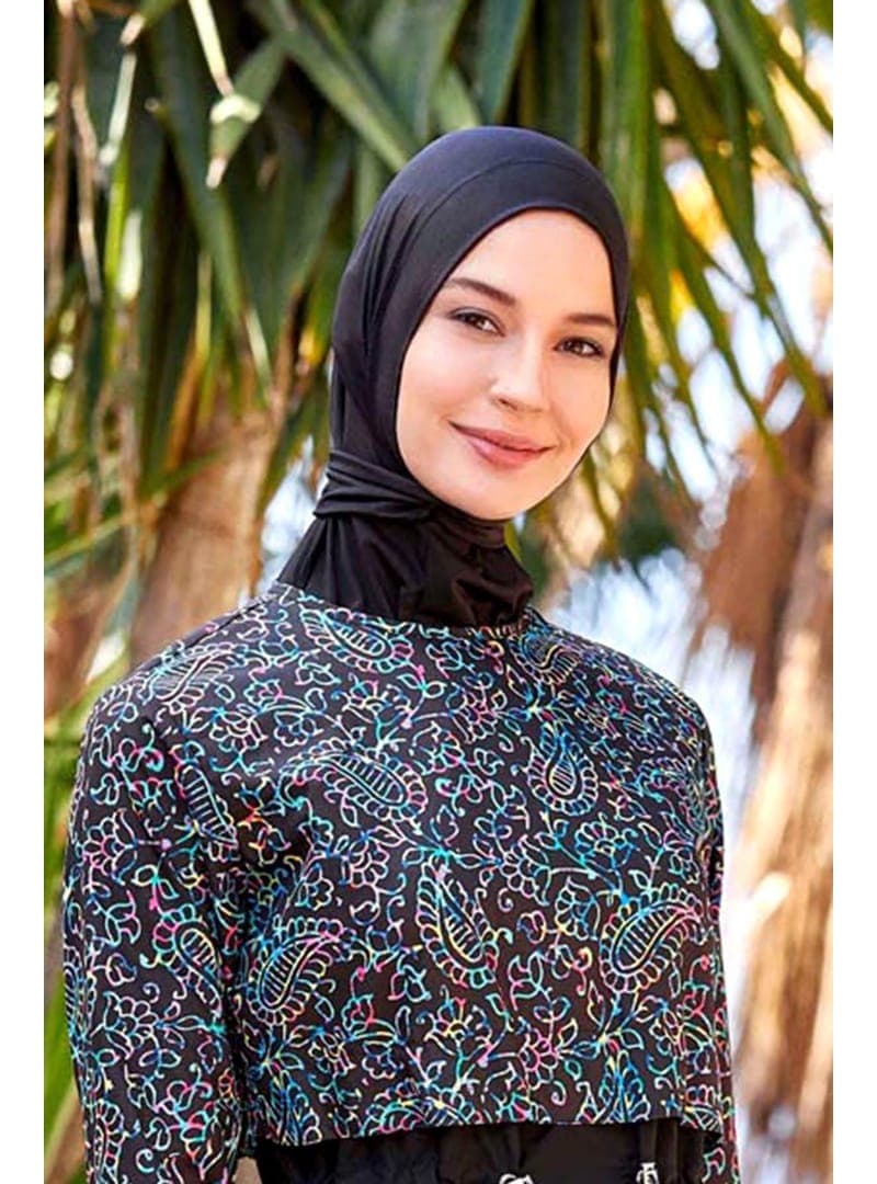 Çıtçıtlı Bone Yüzücü Eşarp Siyah