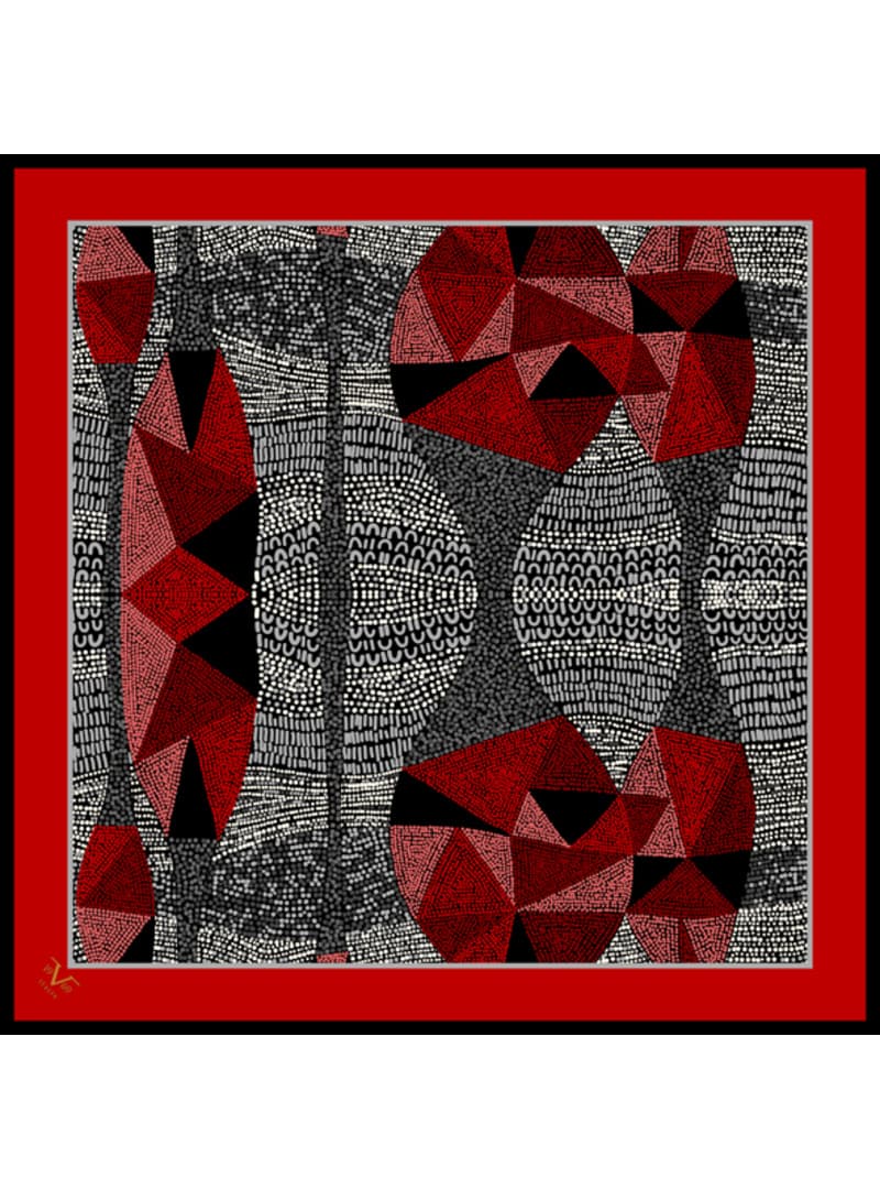 Etnik Desen Twill Eşarp Kırmızı