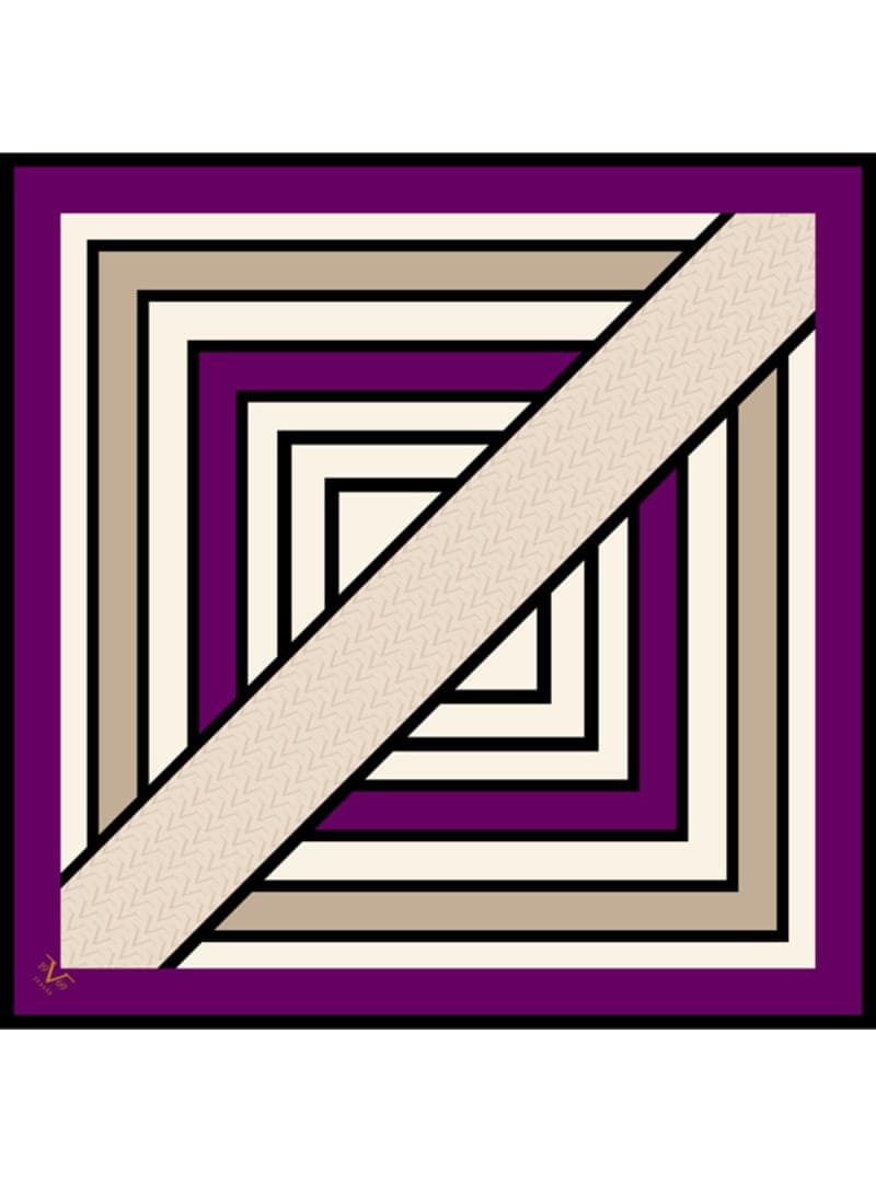 Geometrik Desen Eşarp 90x90 cm Mor Krem
