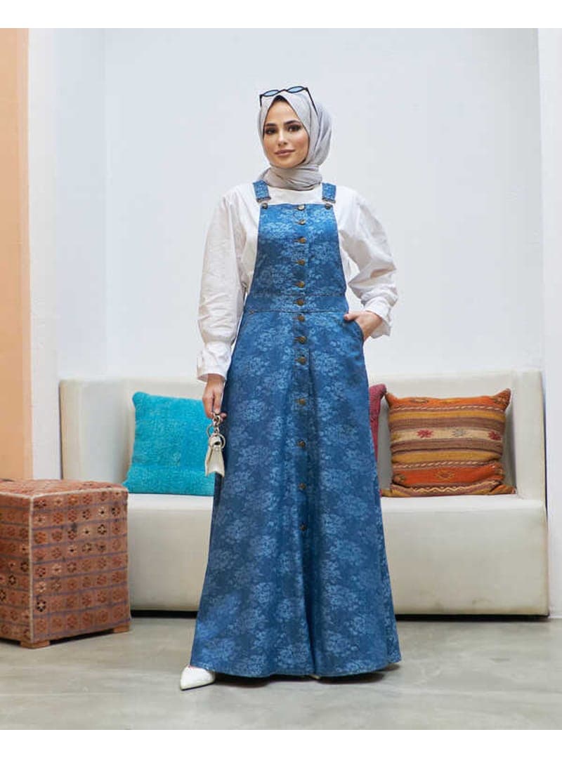 Denim Mevlana Salopet Uzun Etek Koyu Mavi