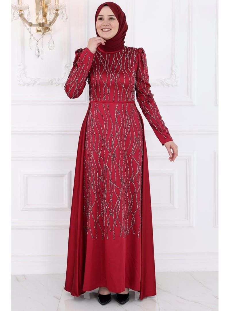 Amine Hüma Didem Tesettür Abiye Bordo