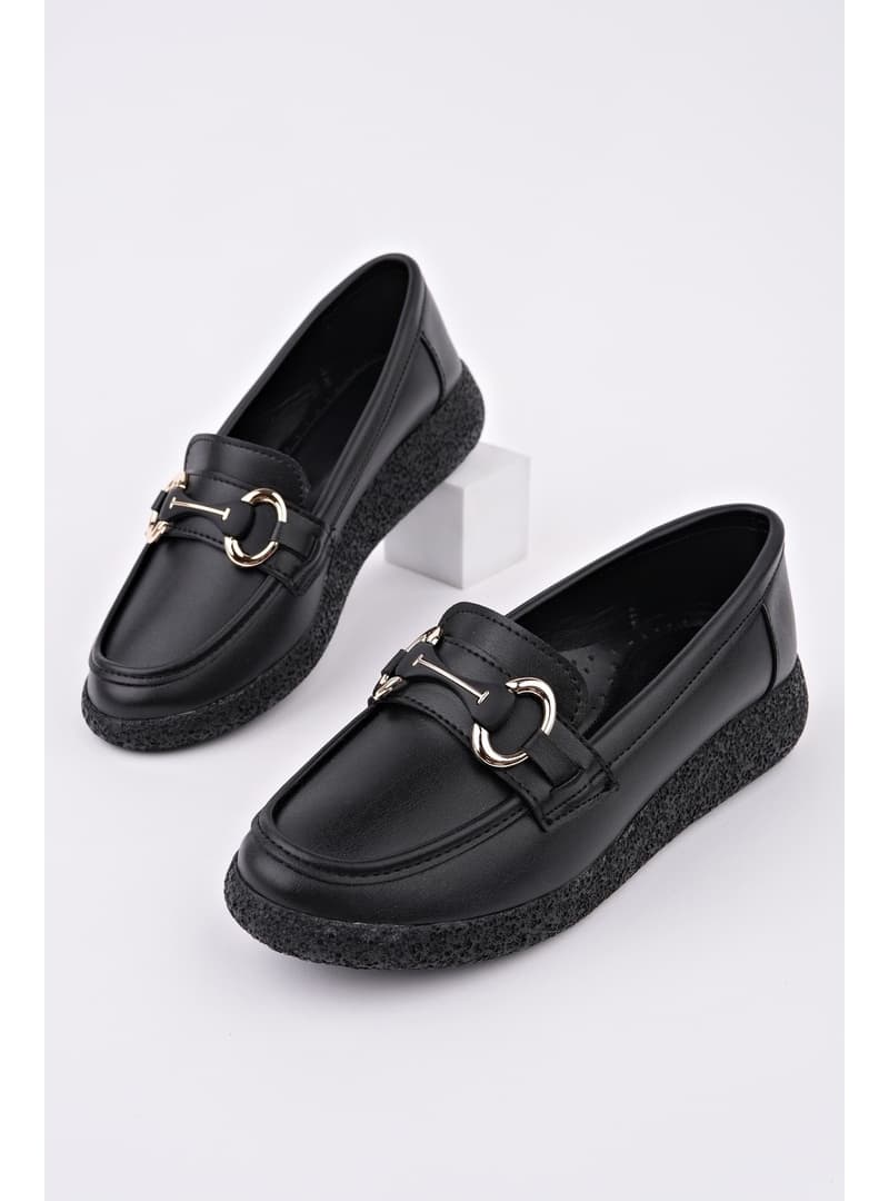 Kalın Taban Tokalı Loafer Siyah