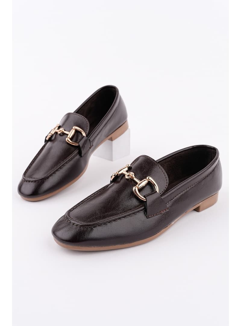 Metal Tokalı Loafer Ayakkabı Kahverengi